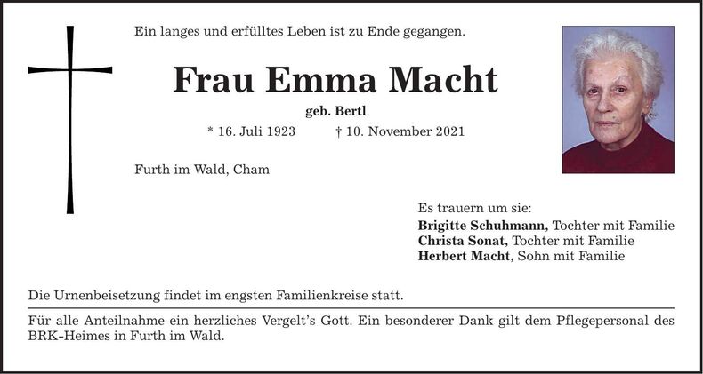 Traueranzeige Emma Macht