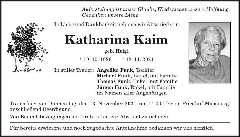 Traueranzeige Katharina Kaim