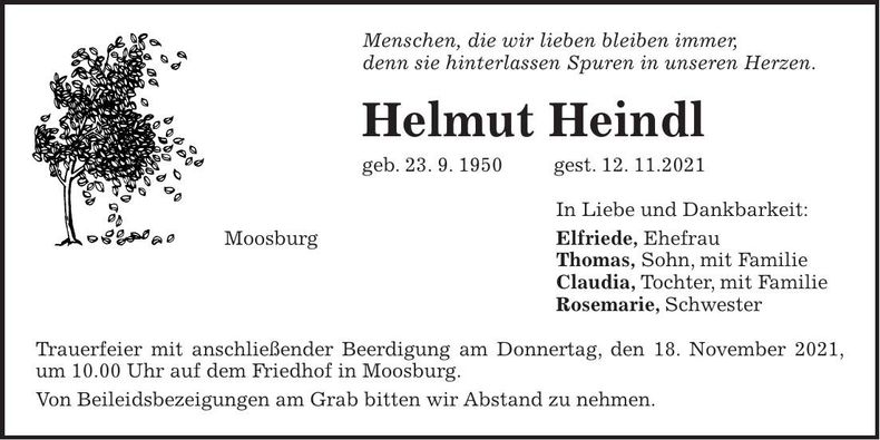 Traueranzeige Helmut Heindl