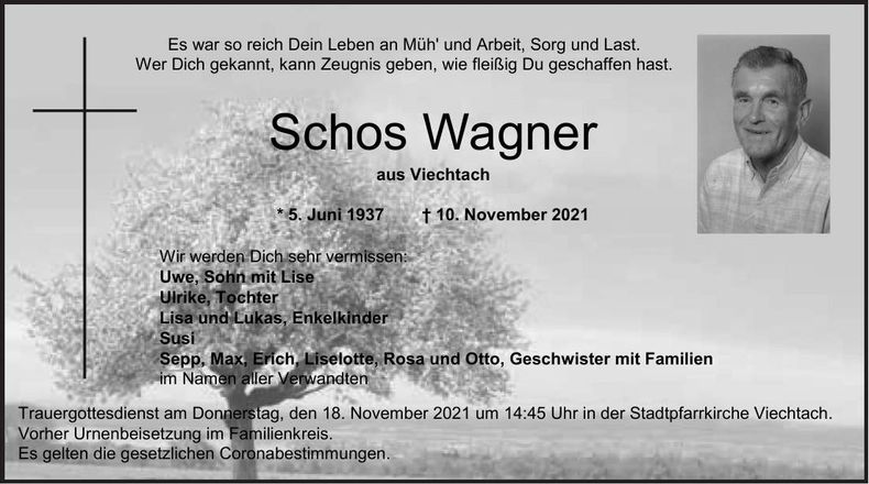 Traueranzeige Schos Wagner