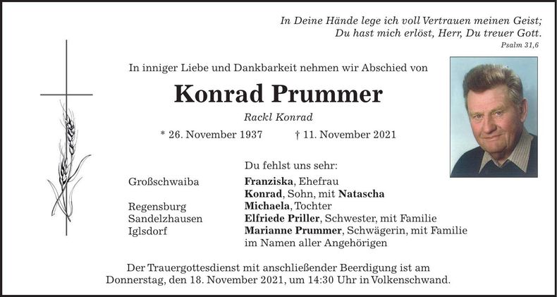 Traueranzeige Konrad Prummer