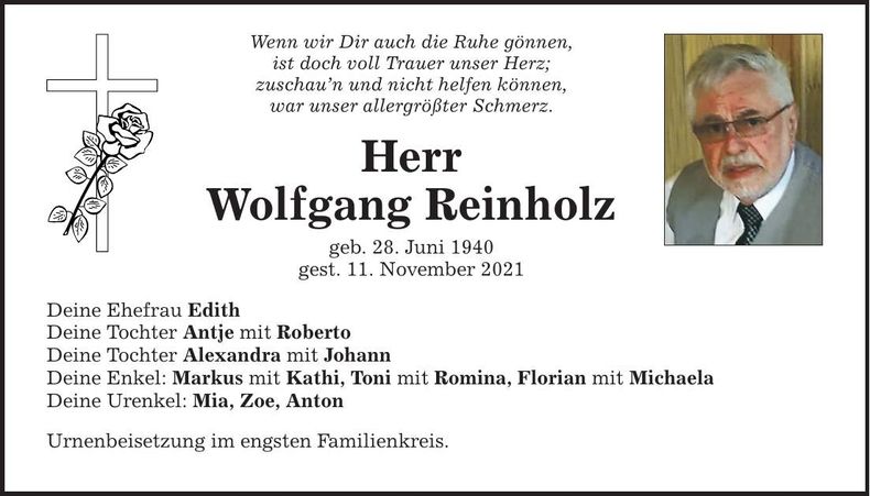 Traueranzeige Wolfgang Reinholz