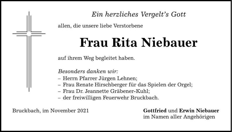 Traueranzeige Rita Niebauer