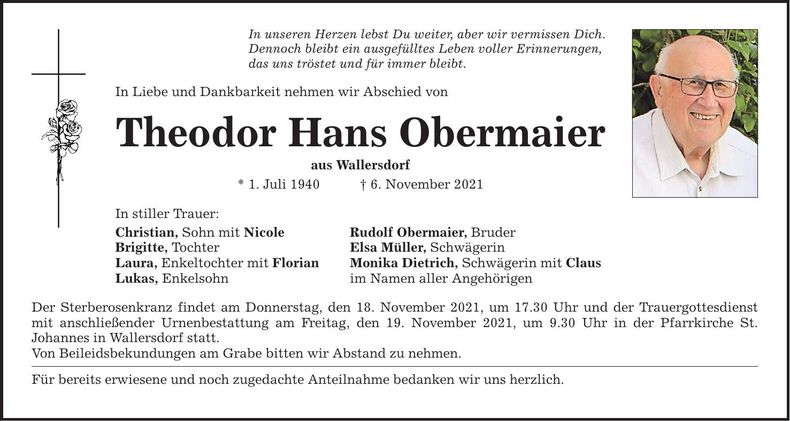 Traueranzeige Theodor Hans Obermaier