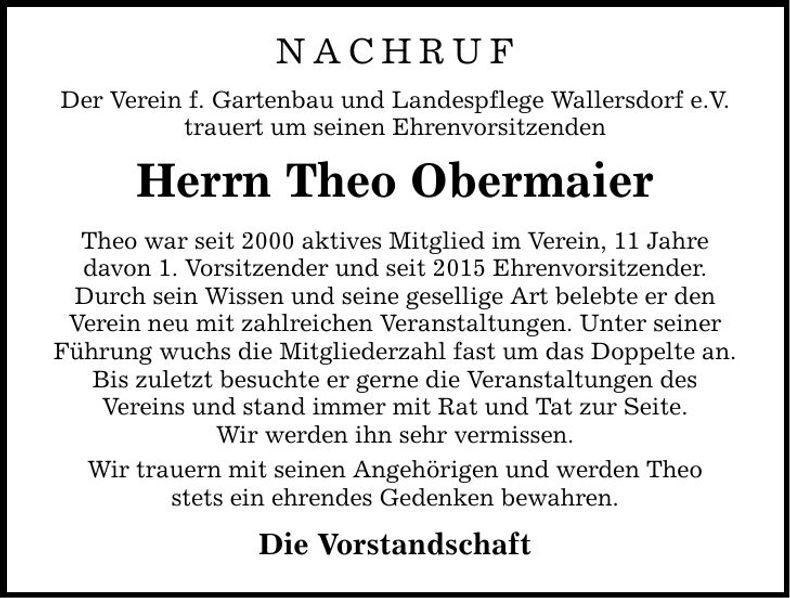 Traueranzeige Theodor Obermaier