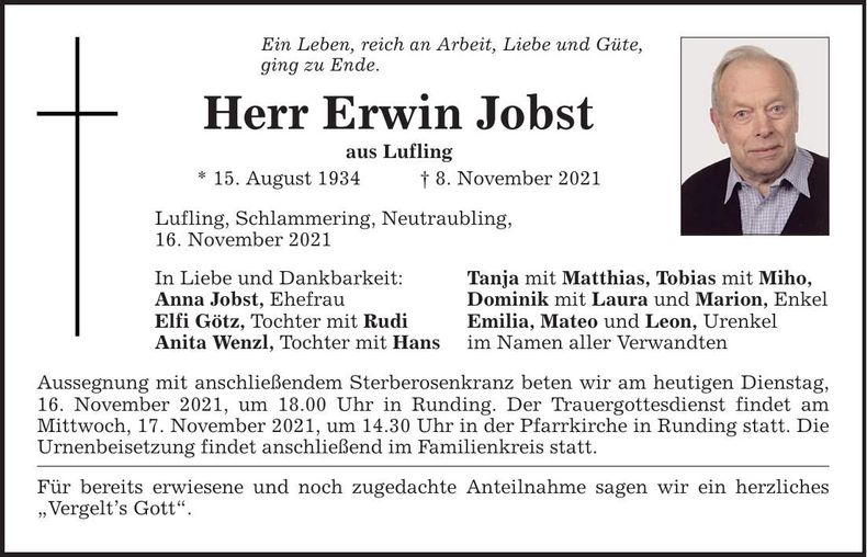 Traueranzeige Erwin Jobst