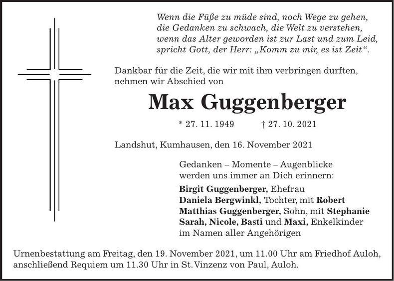 Traueranzeige Max Guggenberger