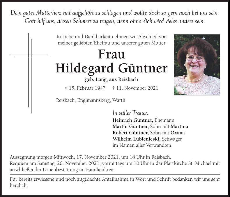 Traueranzeige Hildegard Güntner