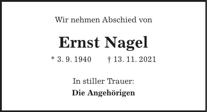 Traueranzeige Ernst Nagel