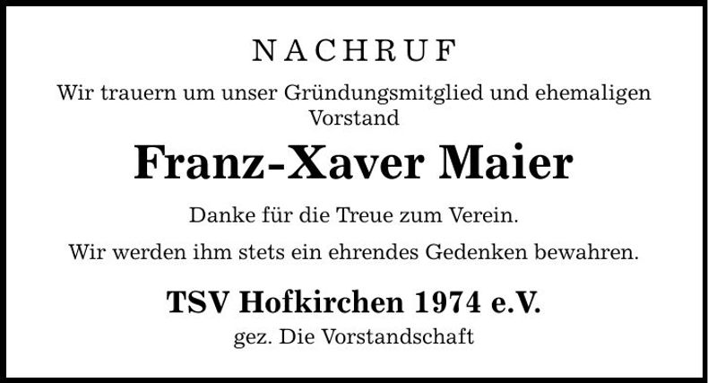 Traueranzeige Franz-Xaver Maier
