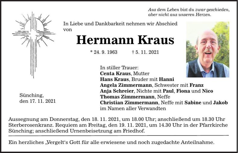 Traueranzeige Hermann Kraus