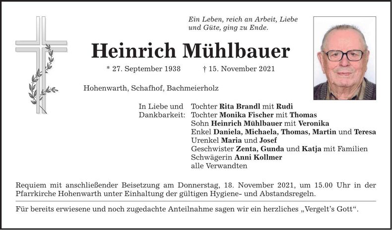 Traueranzeige Heinrich Mühlbauer
