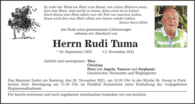 Traueranzeige Rudolf Tuma