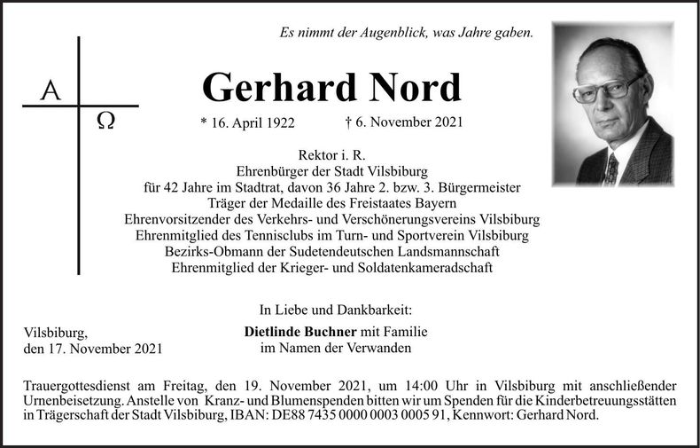 Traueranzeige Gerhard Nord