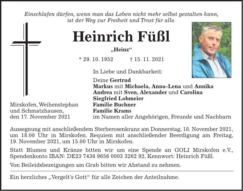 Traueranzeige Heinrich Füßl