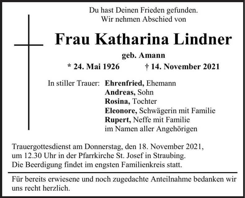 Traueranzeige Katharina Lindner
