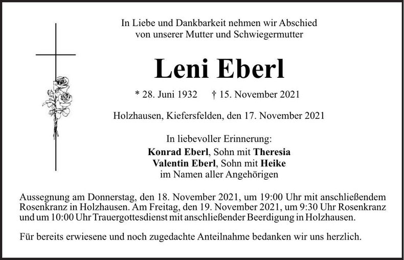 Traueranzeige Leni Eberl