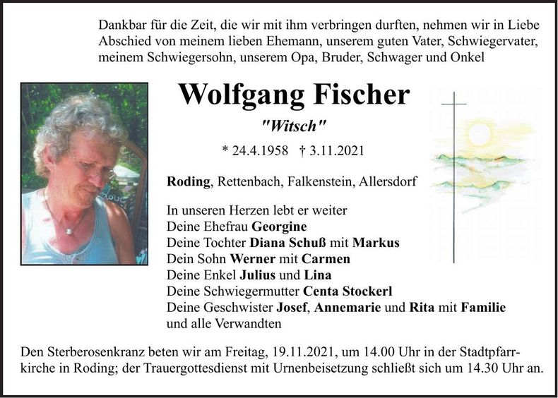 Traueranzeige Wolfgang Fischer