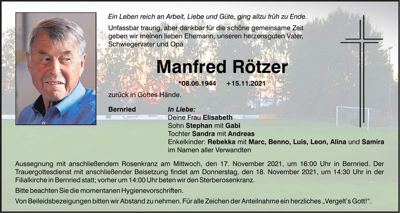 Traueranzeige Manfred Rötzer