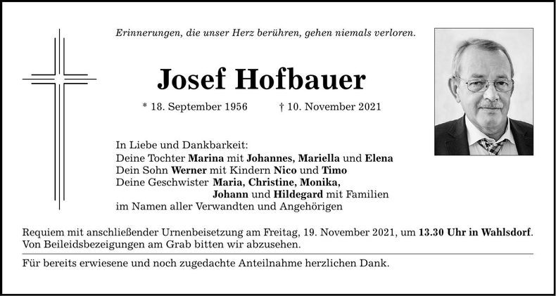Traueranzeige Josef Hofbauer