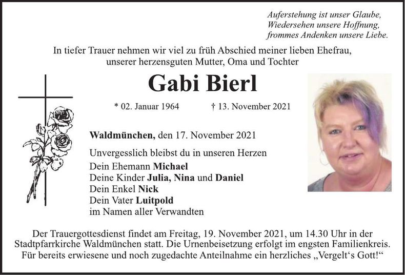 Traueranzeige Gabi Bierl