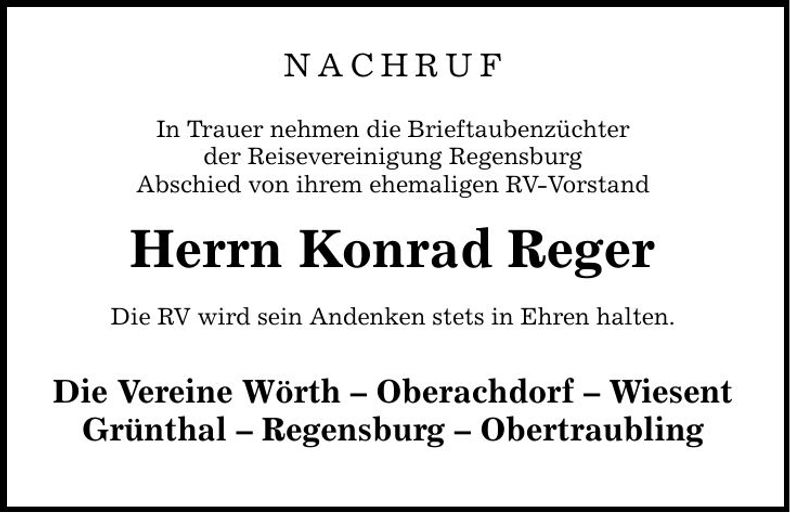 Traueranzeige Konrad Reger