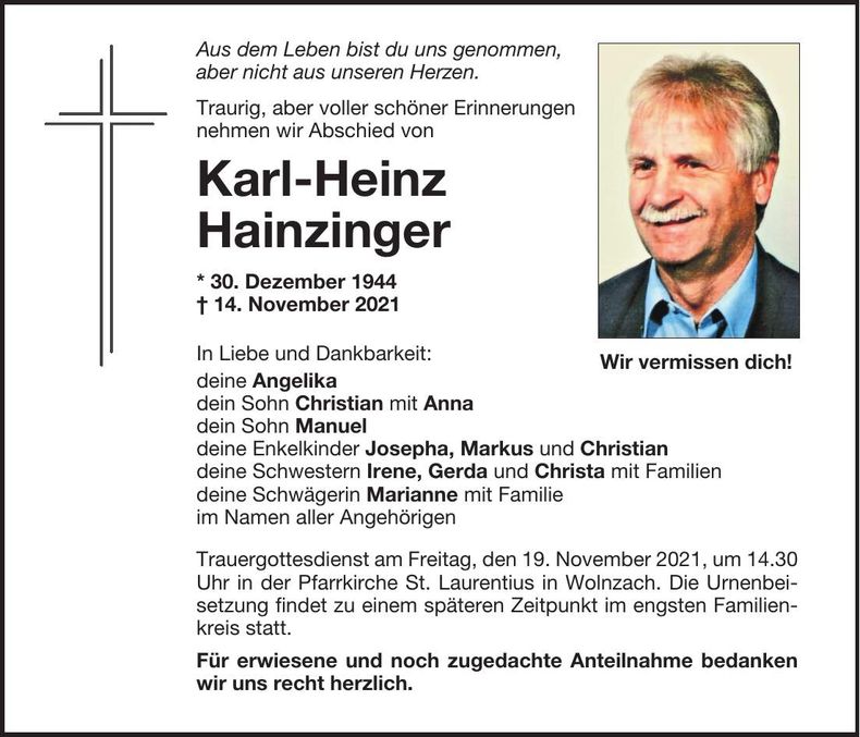 Traueranzeige Karl-Heinz Hainzinger