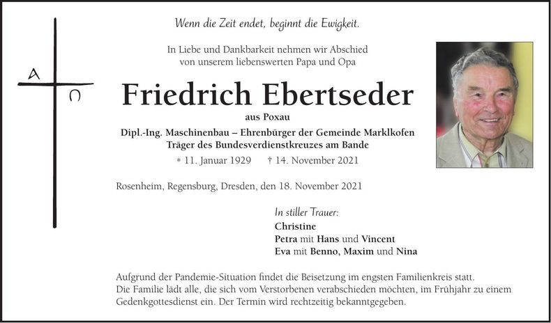 Traueranzeige Friedrich Ebertseder