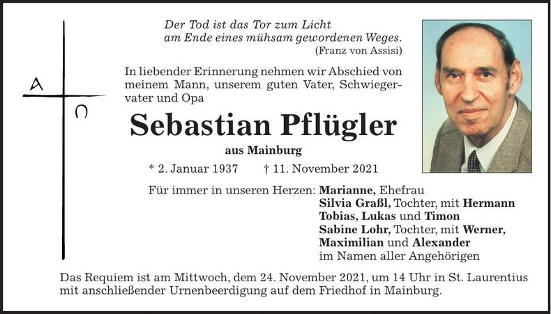 Traueranzeige Sebastian Pflügler