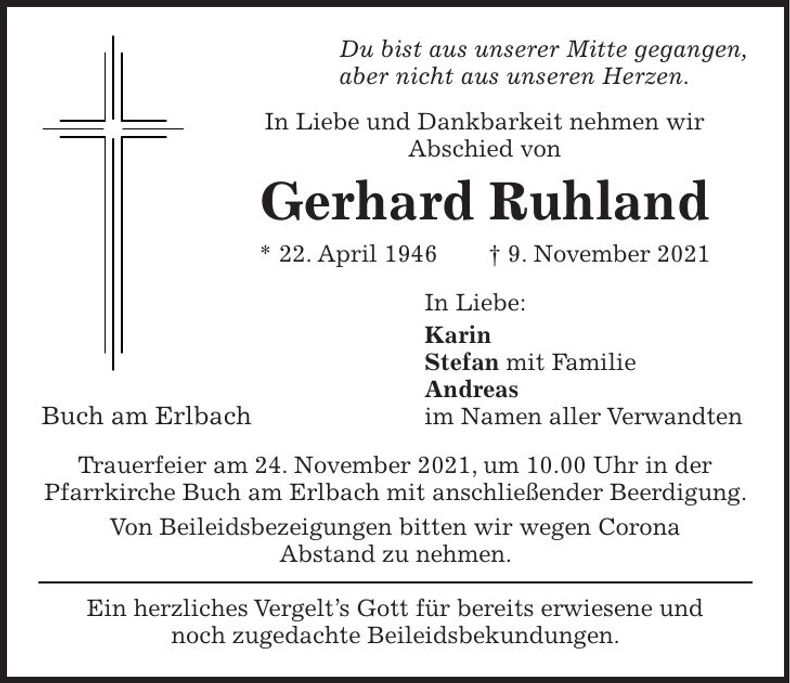 Traueranzeige Gerhard Ruhland