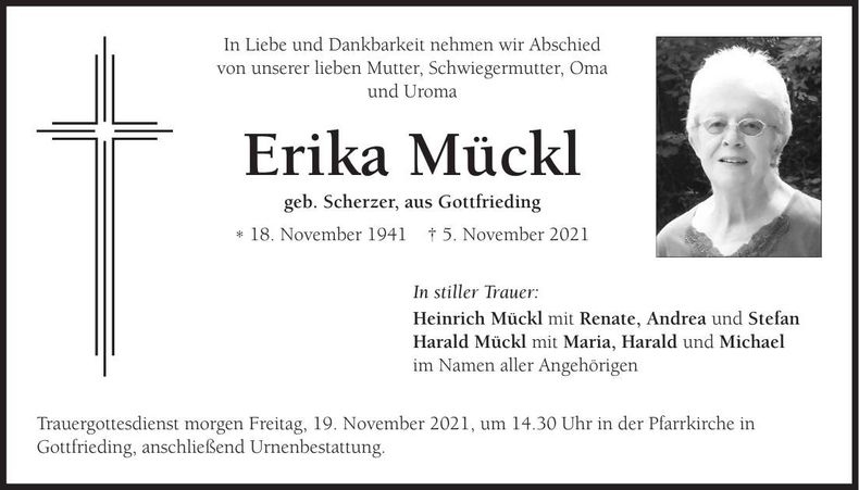 Traueranzeige Erika Mückl