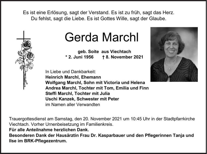 Traueranzeige Gerda Marchl