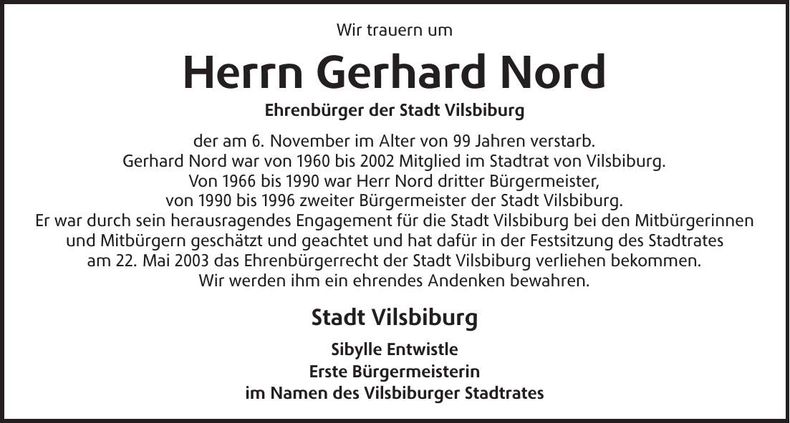 Traueranzeige Gerhard Nord