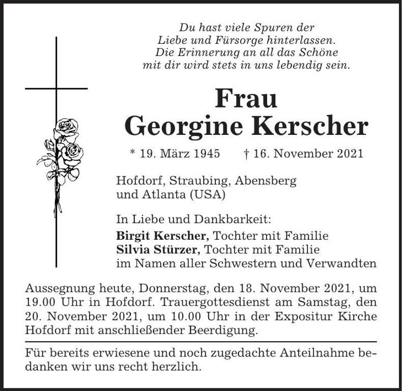 Traueranzeige Georgine Kerscher