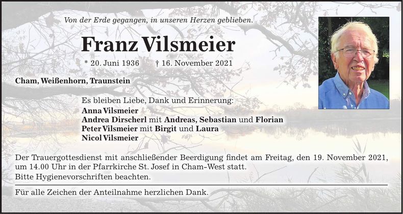 Traueranzeige Franz Vilsmeier