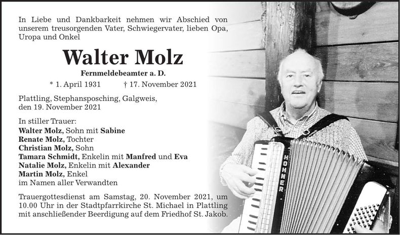 Traueranzeige Walter Molz
