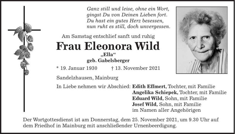 Traueranzeige Eleonora Wild