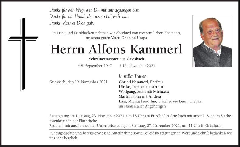 Traueranzeige Alfons Kammerl