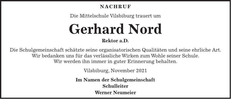 Traueranzeige Gerhard Nord