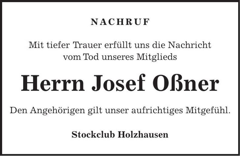 Traueranzeige Josef Oßner