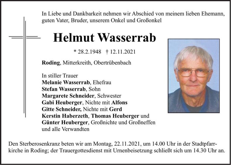 Traueranzeige Helmut Wasserrab