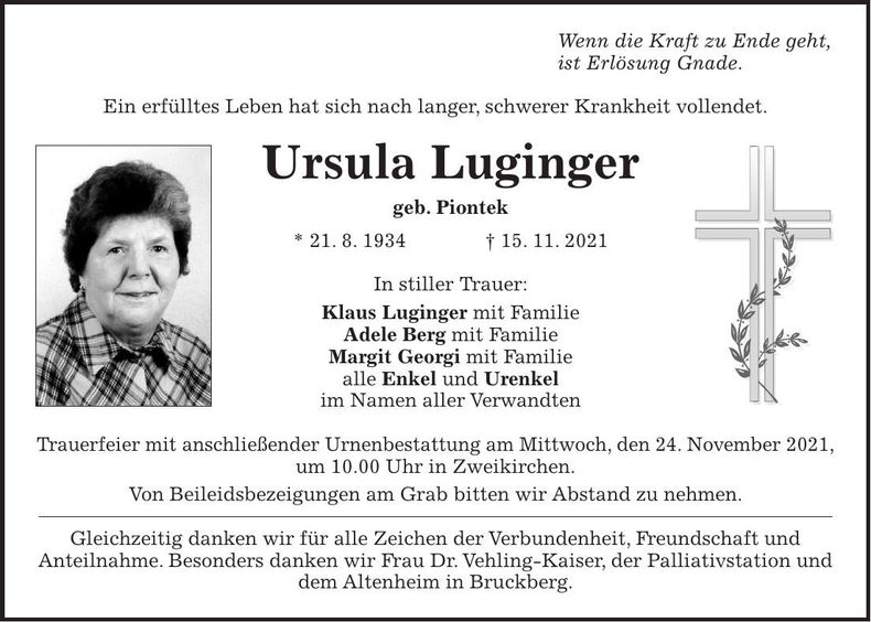 Traueranzeige Ursula Luginger