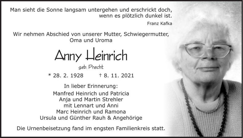 Traueranzeige Anny Heinrich