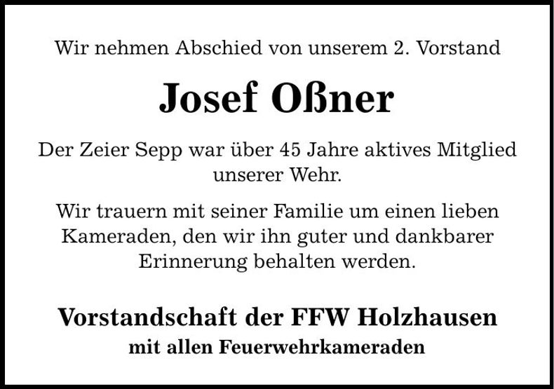 Traueranzeige Josef Oßner