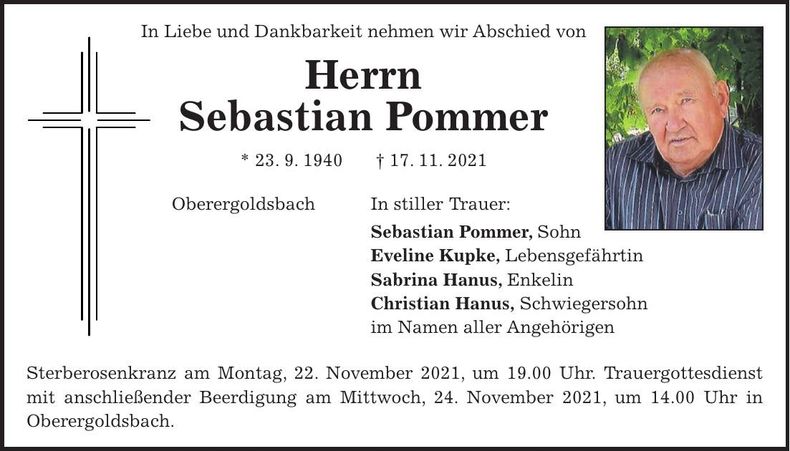 Traueranzeige Sebastian Pommer