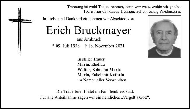 Traueranzeige Erich Bruckmayer