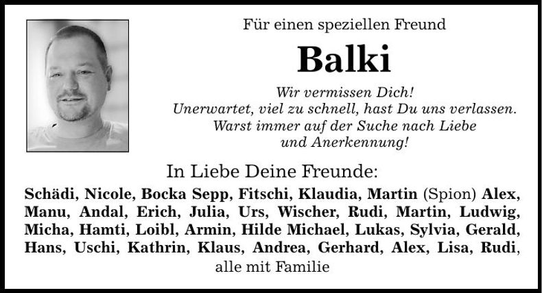 Traueranzeige Markus Balk