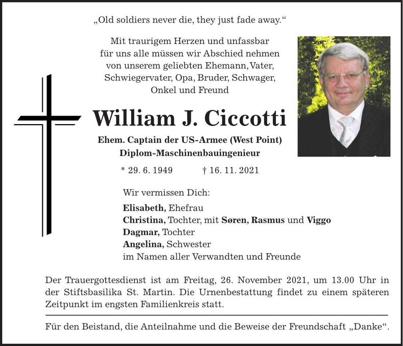 Traueranzeige William J. Ciccotti
