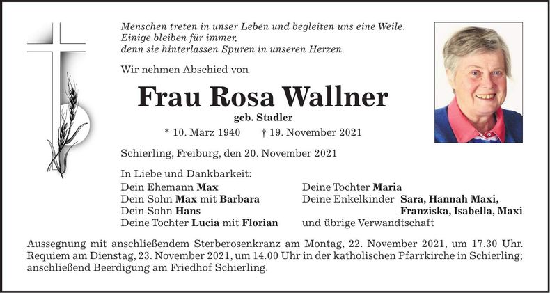 Traueranzeige Rosa Wallner