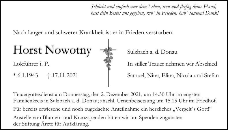 Traueranzeige Horst Nowotny